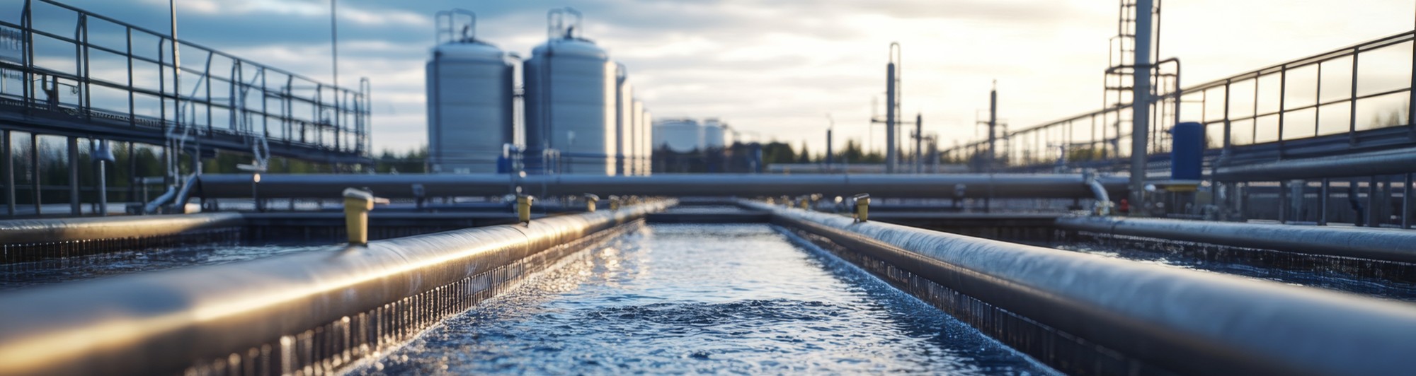 municipal wastewater treatment plant at dawn